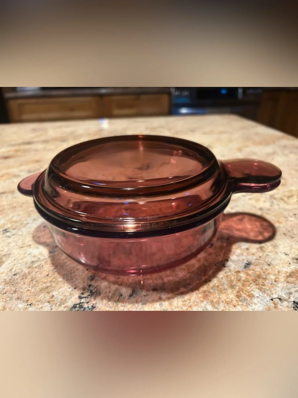 Visions #V-240-B 24oz Amethyst Cranberry Glass Covered Casserole Grab It style.